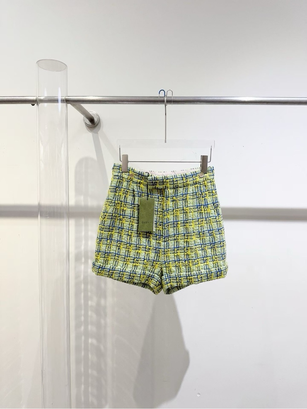 Gucci Yellow Multi Tweed High-Waist Shorts